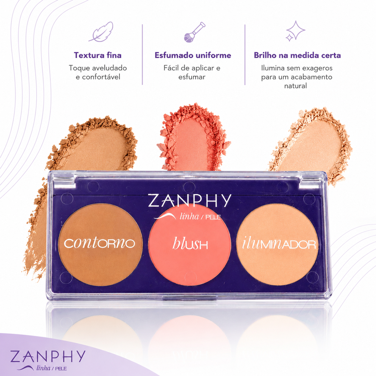 Paleta Multifuncional Trio 3 em 1 Blush Contorno e Iluminador