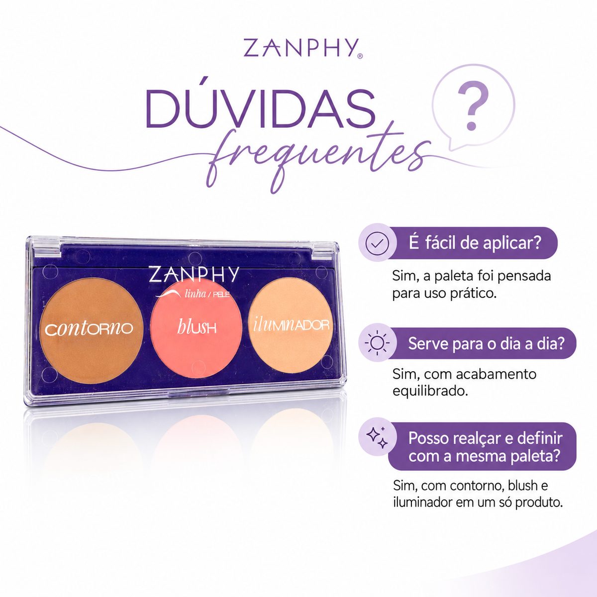 Paleta Multifuncional Trio 3 em 1 Blush Contorno e Iluminador
